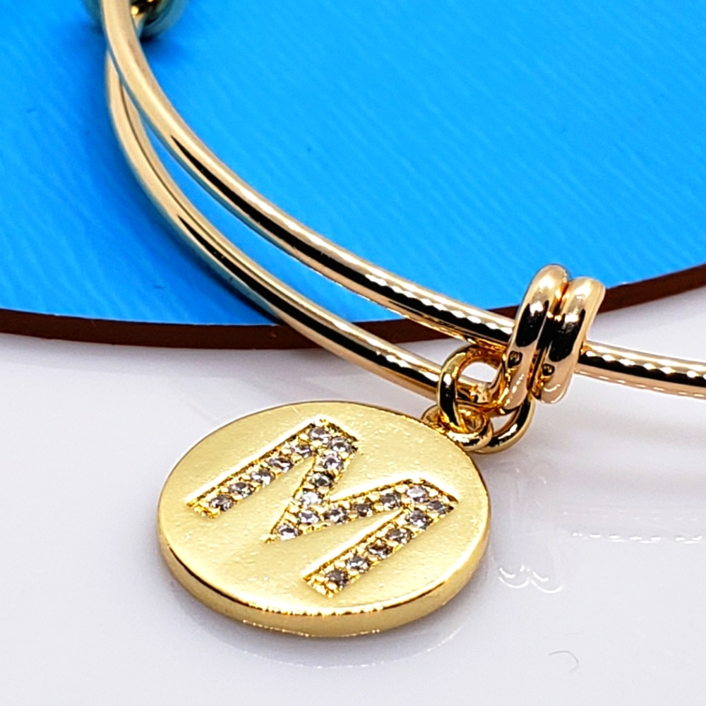 18k Gold-Filled Initial M Charm Bangle - image 1